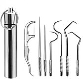 voordelige Persoonlijke Verzorging &amp; Gezondheid-7 stks draagbare roestvrijstalen tandenstokers pocket set herbruikbare metalen tandenstokers reinigingsset met houder voor outdoor picknick camping reizen