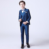 cheap Boy&#039;s Formal Suit-Boys 3D Solid Color Suit &amp; Blazer Formal Set Clothing Set Long Sleeve Spring Fall Vintage Tuxedo Gentle Cotton Kids Toddler 3-13 Years Formal Party Birthday Regular Fit