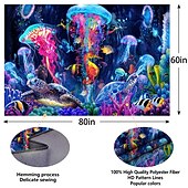 cheap Blacklight Tapestries-Blacklight Tapestry UV Reactive Glow in the Dark Glow Party Neon Jellyfish Marine Psychedelic Trippy Misty Hanging Tapestry Wall Art Mural for Living Room Bedroom