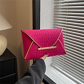 abordables Pochettes et sacs à main de soirée-Pochette enveloppe jaune en relief croco pour femme avec poignée en métal et similicuir texturé, sac de soirée audacieux pour cocktails, mariages et soirées