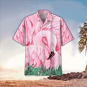 billiga Fåglar &amp; Djur-Herr Flamingo Tropisk Skjorta Hawaii skjorta Aloha skjorta Kortärmad Skjorta Nedvikt Tropisk Mode Hawaiisk Ledigt Hawaiisk Helgdag Vit Ljusgrön Rodnande Rosa S M L