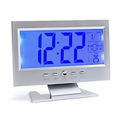 cheap Radios and Clocks-Intelligent Digital Clock Voice Control Snooze Backlight Creative Electronic Clock With Thermometer Weather Station Display Calendar Student Bedside Alarm Clock Wireless Temperature Humidity Meter