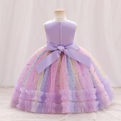 preiswerte Kleider für die Blumenmädchen-Kinder Mädchen Partykleid Einfarbig Ärmellos Leistung Besonderer Anlass Knotenbinde Elegant Polyester Knielang Tüllkleid Sommer Frühling 3-10 Jahre Champagner Rosa Blau