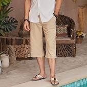 baratos Feriado-Homens Calção Shorts de linho Shorts de verão Shorts de praia Calças Capri Bolsos Com Cordão Cintura elástica Tecido Conforto Respirável Ao ar livre Diário Para Noite Moda Roupa de rua Preto Branco