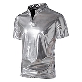 levne oblečení-sada s lesklým kovovým tričkem jogger kalhoty 2 ks outfity pánské disco 80. léta cvičení cosplay kostým maškarní karneval párty klub