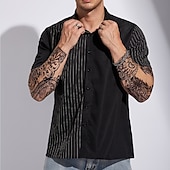cheap Men&#039;s Plus Size Casual Shirts-Men&#039;s Striped Shirt Casual Shirt Button Up Shirt Short Sleeve Shirt Turndown Outdoor Vacation Black Plus Size Clothing Apparel Modern Style Retro Vintage