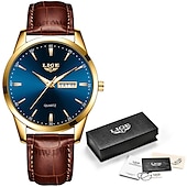preiswerte Quarz-Uhren-Herren Quarz Uhr Luxus Geschäftliche Armbanduhr Analog Leuchtender Kalender Datum Woche Wasserdichte PU Leder Uhr