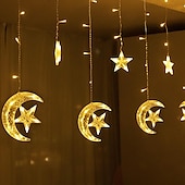 levne Ramadán dekorace světla-elegantní svatební hostina ramadán eid string lights - 12pcs moon &amp;amp; hvězda, 2,5m led záclonová lampa, svatba &amp;amp; festivalová dekorace, neonová lucerna pohádková světla pro svátek eid al-fitr