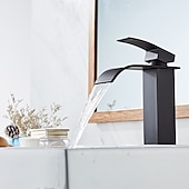 economico Classici-Rubinetto Miscelatore Lavabo Bagno A Cascata Alto Corto, Lavabo Monocomando Rubinetti Lavabo Monocomando, Bagno Con Tubo Flessibile Caldo E Freddo Vaso Monoblocco Acqua Rubinetto In Ottone Montaggio A Bordo Nero Dorato