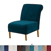 abordables Potah na křeslo a potah na křeslo-Housse de chaise d&#039;appoint sans accoudoirs en velours pour salon, housse de protection de chaise avec fond élastique, lavable en machine