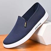 cheap Men&#039;s Slip-ons &amp; Loafers-Men&#039;s Navy Blue Canvas Slip-On Shoes – Lightweight Casual Loafers with White Sole for Walking, Travel, and Daily Wear