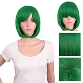 billiga Festperuker-30 cm kort rak peruk för kvinnor BOB peruk Halloween cosplay festperuker
