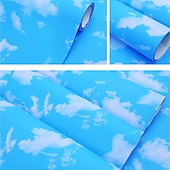 cheap Nature&amp;Landscape Wallpaper-Cool Wallpapers Blue Wallpaper Wall Mural Self adhesive PVC waterproof 3D blue sky white cloud color decoration film Bedroom living room ceiling wall sticker instant paste a roll of 17.72*74.78inches