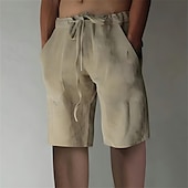 abordables Hogar-Hombre Pantalón corto Pantalones cortos de lino Pantalones cortos de verano Pantalones cortos holgados Correa Cintura elástica Pierna recta Plano Comodidad Transpirable Corto Deporte Diario Elegante