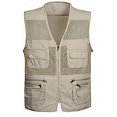 billige Herre fiskevest-Herre سترة Gilet Fiskevest Vest til turbruk Ermeløs vest Gilet jakke utendørs Ferie Gatemote Elegant og moderne Sommer Vår Lomme Fort Tørring Polyester Pustende Fargeblokk Glidelås V-hals Normal