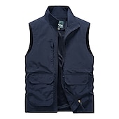 cheap Men&#039;s Vest-Men&#039;s Fishing Vest Sleeveless Vest Outdoor Modern Contemporary All Seasons Multi Pocket Chinlon Outdoor Solid / Plain Color Zipper Standing Collar Standard Fit Black ash-colored khaki Army Green Vest