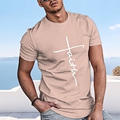 cheap Men&#039;s Graphic T Shirt-Men&#039;s Graphic Prints Cross Faith T Shirt Graphic Tee Cotton Short Sleeves Graphic Shirt Black White Pink Comfortable Tee Vacation Street Fashion Designer Clothing