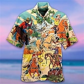 preiswerte Vögel &amp; Tiere-Herren Flamingo Lampen Hemd Hawaiihemd Sommerhemd Aloha-Shirt Kurzarm Hemd Umlegekragen Tropisch Modisch Strassenmode Casual Hawaiianisch Festtage Schwarz Gelb Hellgrün S M L