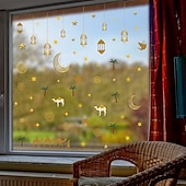 cheap Party Supplies-Ramadan Festival 2 Pcs  Moon Lantern Star Wall Decal Paper Static Sticker Glass Sticker Window Double-sided Visible Decorative Wall Decal Muslim