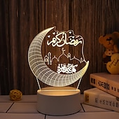 رخيصةأون أضواء زينة رمضان-عيد مبارك ثلاثية الأبعاد زينة ضوء الليل أكريليك led إسلامي مسلم رمضان مهرجان لوازم للديكور المنزل مصباح ليلي ديكور غرفة نوم
