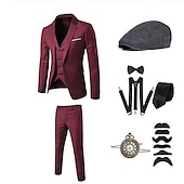levne oblečení-Klasik Retro Řvoucí 20s Kalhoty Úbory Obleky a blejzry Gentleman Gangster Jednobarevné Pánské Výkon Párty Rande Nákrčník Vrchní deska Kalhoty Celý rok