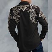 cheap Men&#039;s Western Shirts-Men&#039;s Floral Totem Shirt Western Shirt Cowboy Shirt Long Sleeve Fashion Designer Casual Outdoor Holiday Fall &amp; Winter Turndown Print Button-Down Black Red Blue Purple Green