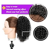 abordables Queue-de-cheval-court crépus bouclés queue de cheval extension pour les femmes noires 10 pouces naturel cordon noir queue de cheval bouclée avec deux clips synthétique afro cordon queue de cheval pour les femmes