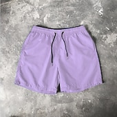 お買い得  男性用水泳パンツ-男性用 ショーツ ビーチショーツ 弾性巾着デザイン 平織り 履き心地よい 高通気性 膝丈 カジュアル 日常 ビーチ ファッション ストリートファッション ブラック ホワイト マイクロエラスティック