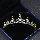 preiswerte Geschenke-Vintage Barock Krone Neue Legierung Grüner Diamant Kleine Krone Edle und Elegante Geburtstagsprinzessin Kristall Kopfschmuck Valentinstag Geschenk