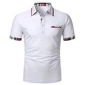 cheap Men&#039;s Classic Polo-Men&#039;s Polo Shirt Golf Shirt Outdoor Daily Lapel Short Sleeves Stylish Basic Plaid Button Front Print Summer Spring Black White Dark Blue Grey Polo Shirt