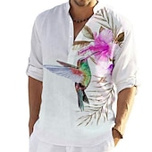 economico Uccelli &amp; Animali-Per uomo Floreale Animali Uccello Camicia Camicia hawaiana Camicia Aloha Manica lunga Camicia Collo ripiegabile Di tendenza Originale Informale Esterno Strada Informale Bianco Rosa Blu Stampa 3D S M L