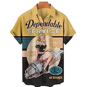 economico Stampa Vintage Retrò-Per uomo Pop art Alfabetico Ragazza Pin Up Camicia Camicia hawaiana Camicia Aloha Manica corta Camicia Collo ripiegabile Vintage Di tendenza Hawaiano Esterno Strada Informale azzurro cielo Giallo Rosa