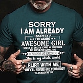 preiswerte Herren -Grafik -T -Shirt-Herren Grafik Buchstabe Tut mir leid, dass ich bereits von einem verdammt tollen, perfekten Mädchen verführt wurde T Shirt T-Shirt 100% Baumwolle Kurzarm Grafik Hemd Wein Schwarz Weiß Bequemes T-Shirt