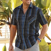 economico Camicie casual taglie forti da uomo-Per uomo A quadri Camicia Camicia a quadri Camicia con bottoni Manica corta Camicia Collo ripiegabile Esterno Informale Blu scuro Plus Size Abbigliamento Moderno Retrò vintage