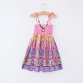 preiswerte Casual Kleider-kinderkleidung Mädchen Kleid Blumen Tier Karikatur Ärmellos Casual Aktiv Täglich Baumwolle Knielang Blumenkleid Sommerkleid Sommer Frühling 4 Jahre + 8601 Regenbogenstange 8602 orange 8602 lila