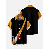Men's Flame Bowling Ball Shirt Button Up Shirt Short Sleeve Tropical Fashion Hawaiian Outdoor Beach Summer Spring Turndown Print Button-Down Black Yellow Black / Red Red Dusty Blue 22