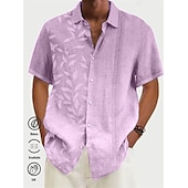 billiga Tropiska växter-Herr Lutning Löv Tropiska växter Skjorta Hawaii skjorta Aloha skjorta Kort ärm Skjorta Nedvikt Tropisk Mode Streetwear Dagligen Hawaiisk Helgdag Rodnande Rosa Blå Purpur S M L