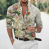 preiswerte Blumenmuster-Herren Blumen Hemd Langarm Sport Modisch Strassenmode Outdoor Casual Täglich Herbst Winter Umlegekragen Bedruckt Button-Down Schwarz Weiß Rosa Dunkelgrün Beige