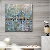 cheap Abstract Paintings-Oil Painting 100% Handmade Hand Painted Wall Art On Canvas Blue Line Abstract Modern Home Decoration Decor Rolled Canvas No Frame Unstretched