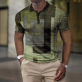voordelige Color Block Polo voor heren-Voor heren Ruitjes Wafel Poloshirts Golfshirt Korte mouw Poloshirt Overhemden met kraag Vintage Casual Vakantiekleding Formele kleding Festivalkleding Knop 3D-afdrukken Wijn blauw Bruin