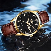 preiswerte Quarz-Uhren-Herren Quarz Uhr Luxus Geschäftliche Armbanduhr Analog Leuchtender Kalender Datum Woche Wasserdichte PU Leder Uhr