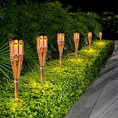 abordables Projecteurs extérieurs-2 pièces jardin extérieur solaire bambou torche lumière paysage voie solaire torche lumière solaire voie pelouse lampes spotligh partie décoration lampe
