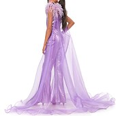 preiswerte Kleider für die Blumenmädchen-Jumpsuits Bodenkurzlänge Blumenmädchen Kleid Federkleid Modenschau  Auftritte Junior Süßes Abschlussballkleid Organza mit Federn  Fell Funkel  Glänzen Disco Fit 3-16 Jahre Kleid zum Beeindrucken