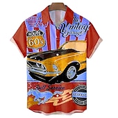 cheap Retro Vintage Print-Men&#039;s Car Letter Shirt Summer Hawaiian Shirt Aloha Shirt Short Sleeve Shirt Turndown Vintage Fashion Hawaiian Outdoor Street Casual Red Royal Blue Blue 3D Print S M L