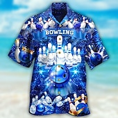 preiswerte Retro Vintage Druck-Herren Bowlingkugel Hemd Hawaiihemd Sommerhemd Aloha-Shirt Kurze Ärmel Hemd Umlegekragen Tropisch Modisch Hawaiianisch Strasse Casual Hawaiianisch Gelb Schwarz / Rot Rote S M L