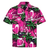 abordables Nourriture &amp; Boissons-Homme Cocotier Imprimés Photos Bière Chemise Chemise hawaïenne Chemise Aloha Manche Courte Tropique Mode Hawaïen Casual Hawaïen Vacances Eté Printemps Col rabattu Imprimer Bouton bas Jaune Rose