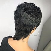 economico Parrucche trendy sintetiche-parrucca pixie cut per donne nere capelli umani vergini al 100% nessuno parrucche a strati frontali in pizzo con frangia capelli umani veri brasiliani parrucche pixie corte per donne nere uso