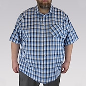 economico Camicie casual taglie forti da uomo-Per uomo A quadri Tasche Camicia Camicia a quadri Camicia con bottoni Manica corta Camicia Collo ripiegabile Esterno Informale Blu Plus Size Abbigliamento Moderno Retrò vintage
