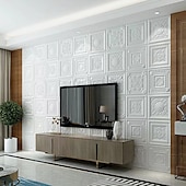 cheap Brick&amp;Stone Wallpaper-Cool Wallpapers White Foam Wall Mural Wall Panel Peel and Stick Wall Sticker Floral Removable Wall Covering, PVC/Vinyl Material Self adhesive Wallpaper, Room Wallcovering for Home Decoration