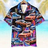 billiga Retro Vintage Print-Herr Bilar Skjorta Hawaii skjorta Aloha skjorta Kortärmad Skjorta Nedvikt Tropisk Mode Hawaiisk Ledigt Hawaiisk Helgdag Rubinrött Blå Purpur S M L